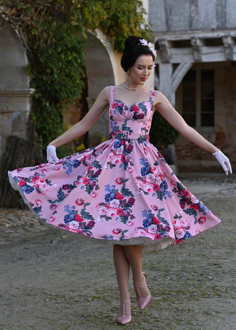 未開封新品8y ②Ibiza Dress roosa bloom print Hearts & Roses Rosabelle Bloom Swing Dress Pink - www.succubus.dk